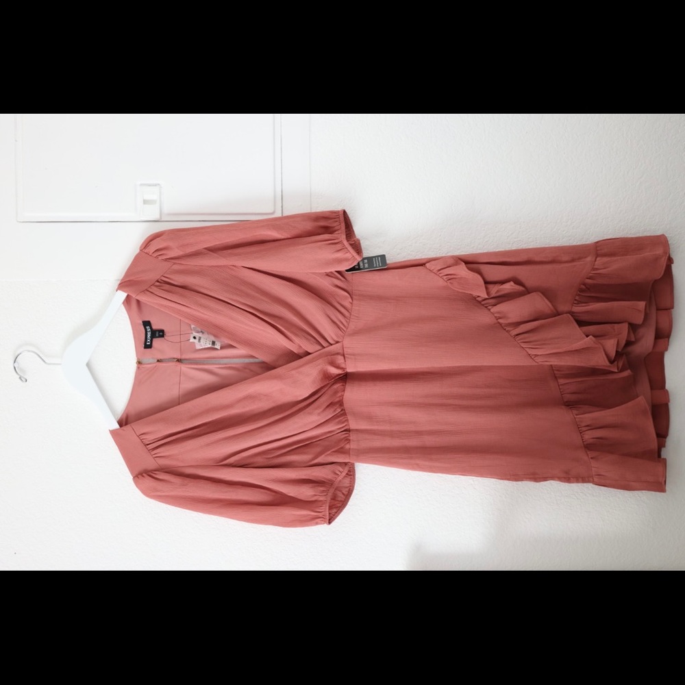 Express Ruffled Wrapped Mauve Dress